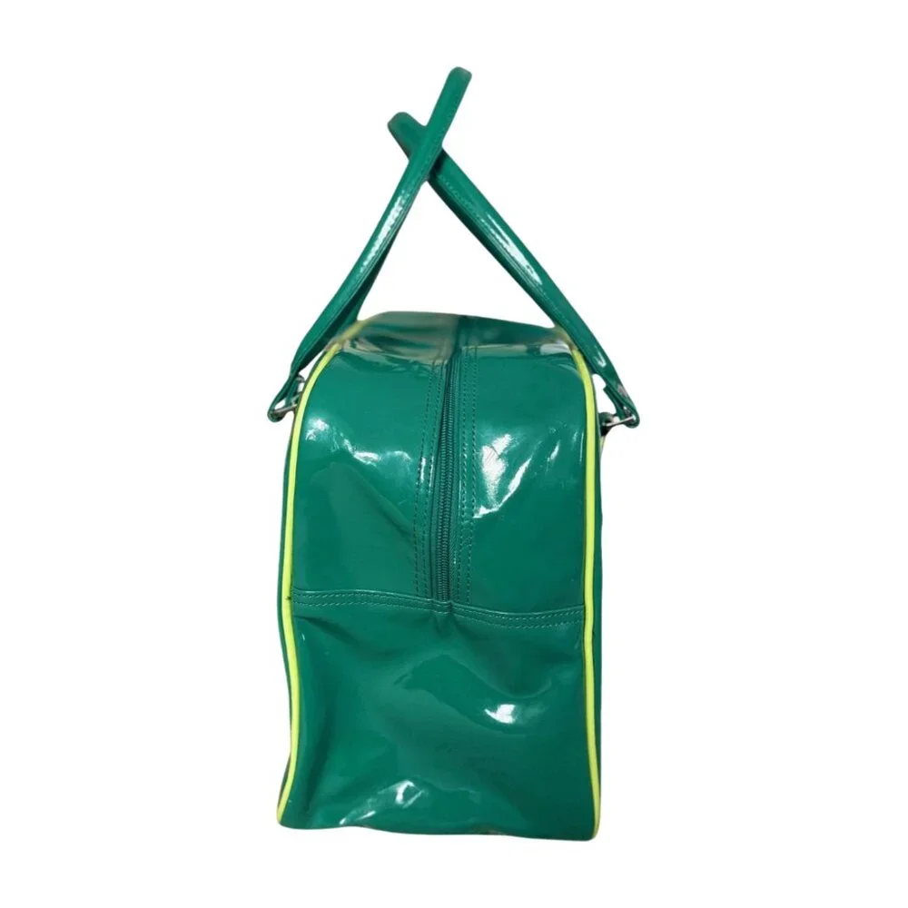 Puma Green Patent Tote Bag | Retro Y2K Gym Duffel Purse with Yellow Trim & Logo - Picture 4 of 9